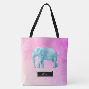 Elephant On Pink Watercolor Personalised Tote Bag