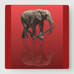 ELEPHANT ON RED SQUARE WALL CLOCK
