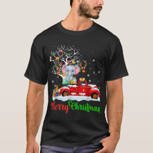 Elephant On Red Truck Christmas Pajama Funny Xmas T-Shirt