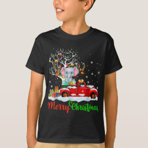 Elephant On Red Truck Christmas Pajama Funny Xmas  T-Shirt