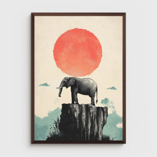 Elephant on Rock Animal Nature Wildlife Aesthetic Poster