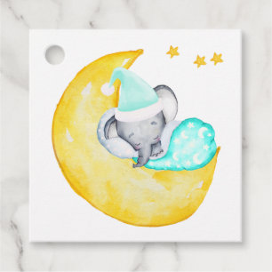 Elephant on the Moon Cute Neutral Baby Shower Favour Tags