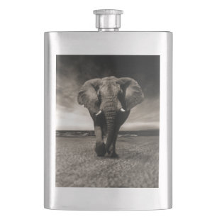 Elephant on the Run Hip Flask