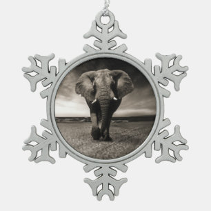 Elephant on the Run Snowflake Pewter Christmas Ornament