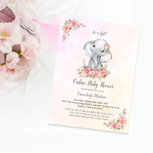 Elephant Online Baby Shower Boho Chic Coral Postcard