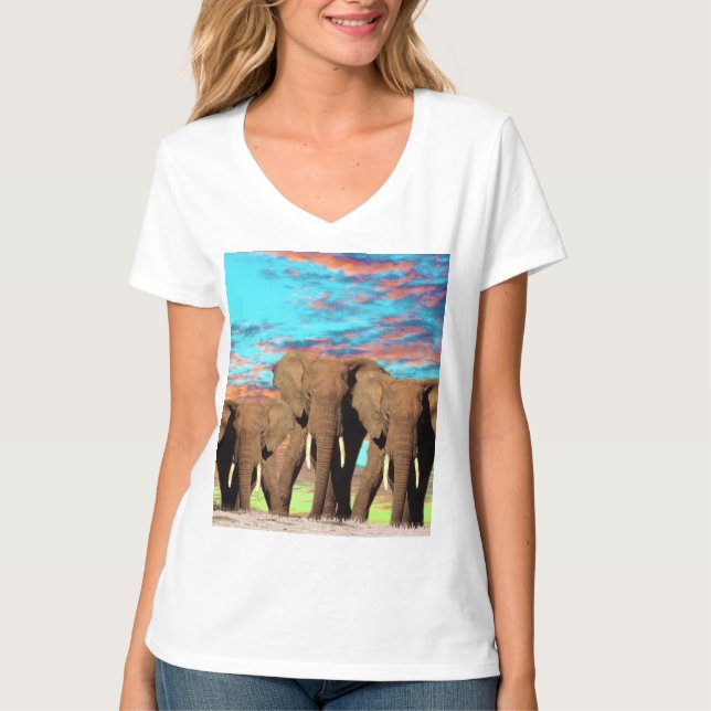 Elephant Opal Sunrise, Ladies Vneck Tshirt (Front)