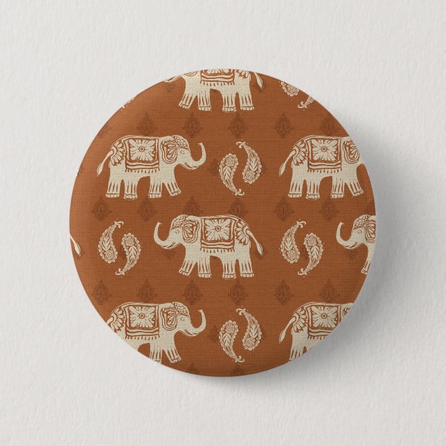 Elephant Orange Caravan Pattern 6 Cm Round Badge (Front)