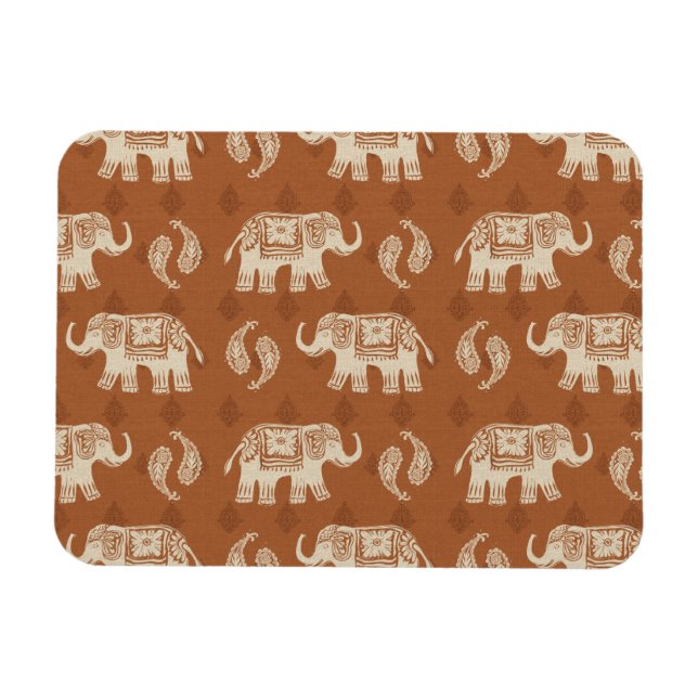 Elephant Orange Caravan Pattern Magnet (Horizontal)