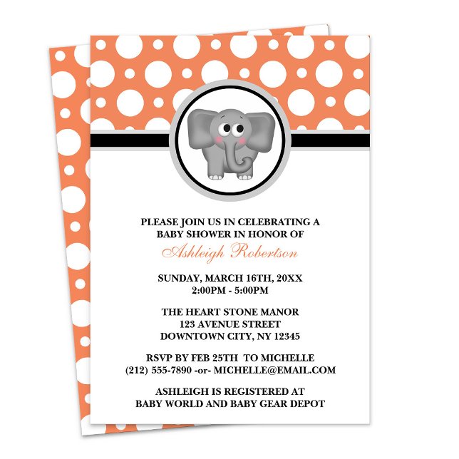 Elephant Orange Polka Dot Baby Shower Invitations (Elephant Orange Polka Dot Baby Shower Invitations at Having Baby on Zazzle.)