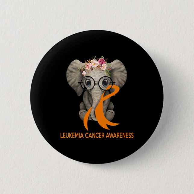 Elephant Orange Ribbon Leukaemia Cancer Awareness  6 Cm Round Badge (Front)
