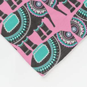 Elephant Ornate on Pink, Adorable Cute Fleece Blanket