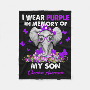 Elephant Overdose Awareness I Wear Purple For My S Fleece Blanket