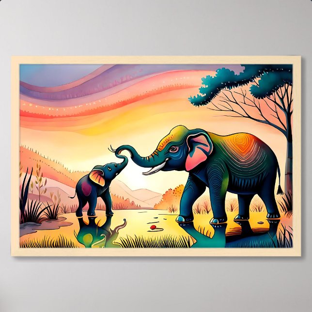 elephant painting india child mother happy life poster (elephant painting india child mother happy life)