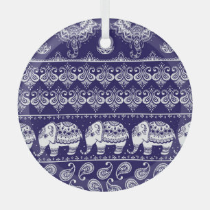 Elephant, paisley: tribal vintage pattern. glass tree decoration