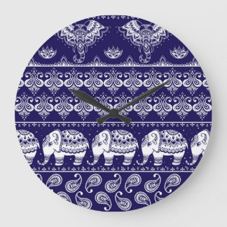 Elephant, paisley: tribal vintage pattern. large clock