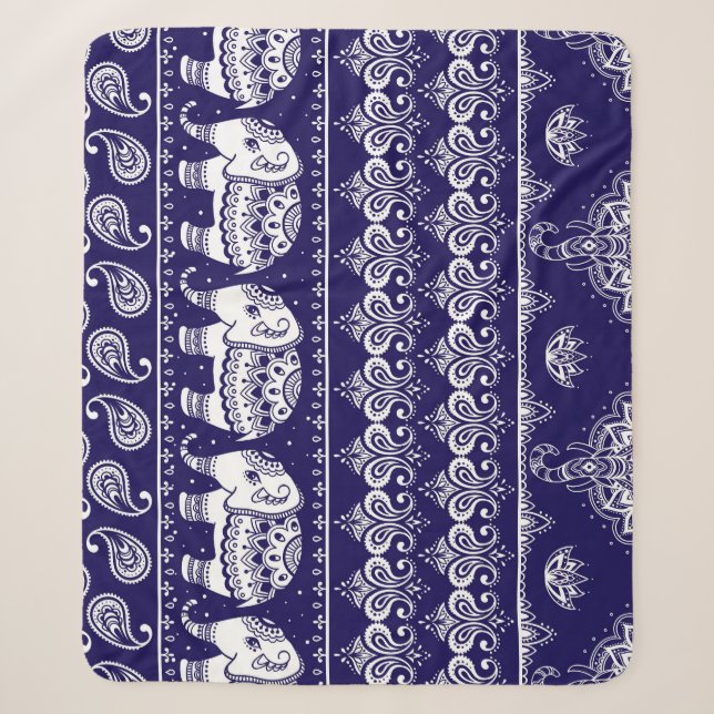 Elephant, paisley: tribal vintage pattern. sherpa blanket (Front)