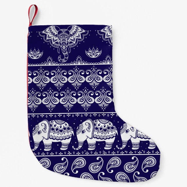 Elephant, paisley: tribal vintage pattern. small christmas stocking (Front)