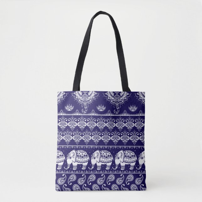 Elephant, paisley: tribal vintage pattern. tote bag (Front)