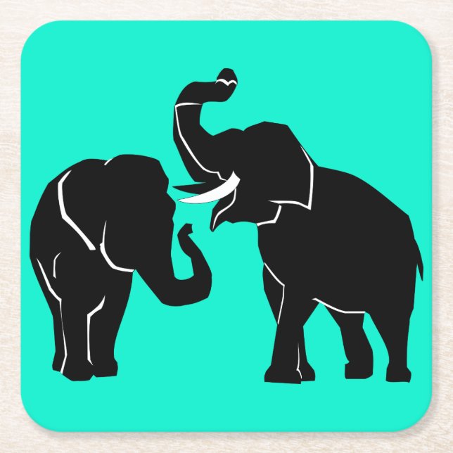 Elephant Paper Coaster Teal or Choose Color (Front)