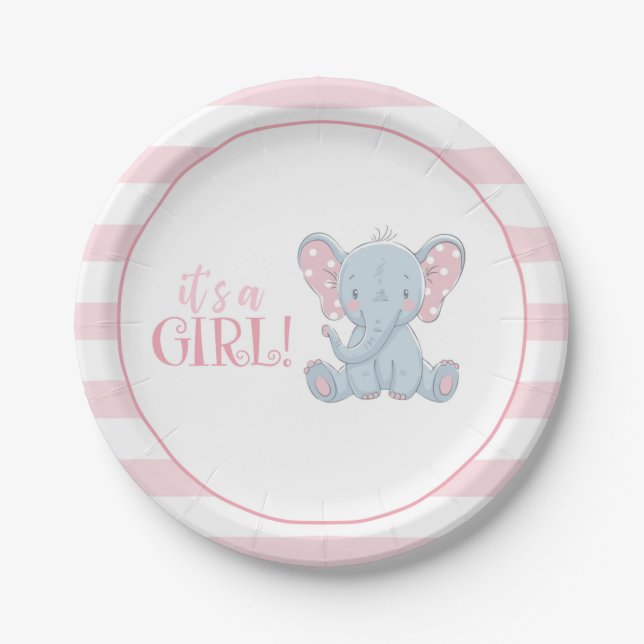 Elephant Paper Plate - It's a Girl (Front)