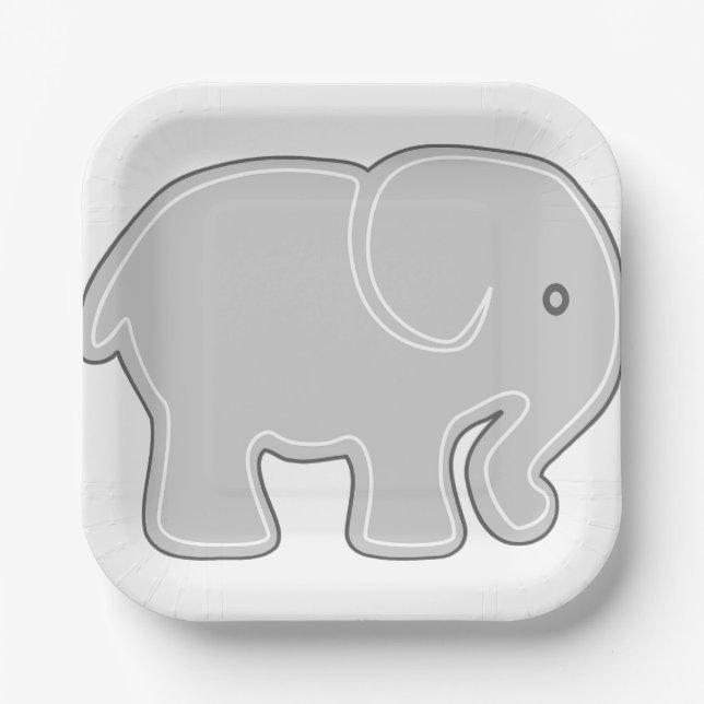  Elephant Paper Plates, 7" Square Paper Plate (Front)