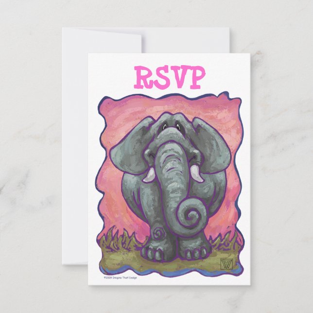 Elephant Party Centre RSVP Cards (Front)