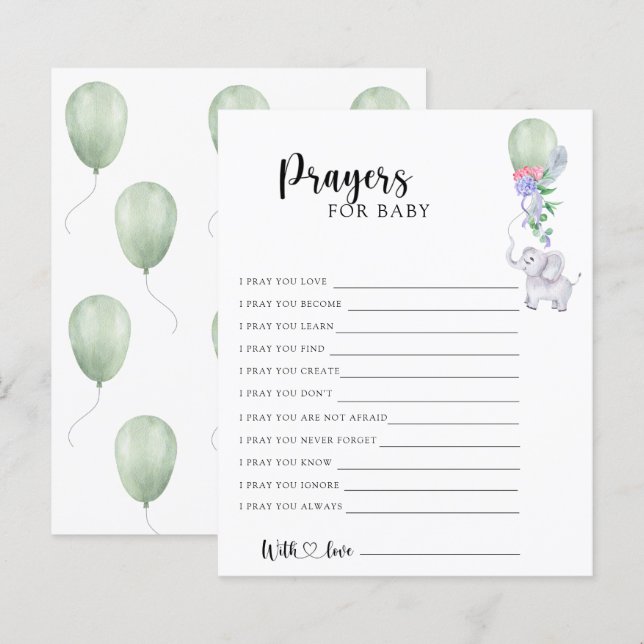 Elephant - Party game | prayers for baby (Front/Back)