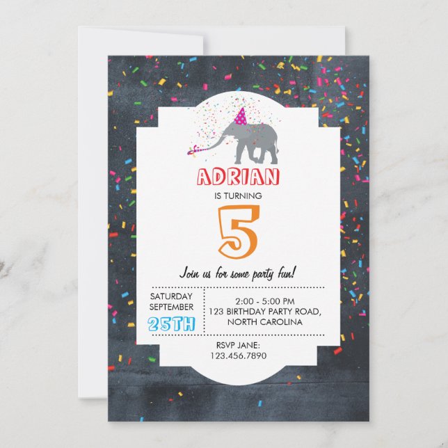 Elephant Partying - Animal Birthday Party Boy Girl Invitation (Front)