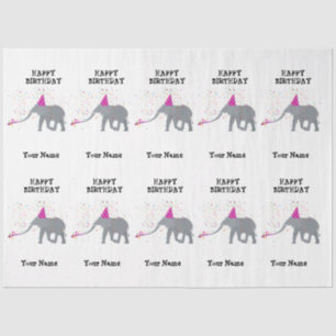 Elephant Partying - Animals at Birthday Party Name Tissue Paper