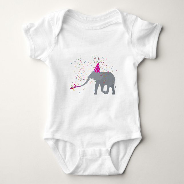 Elephant Partying - Animals Having a Party Baby Bodysuit (Front)