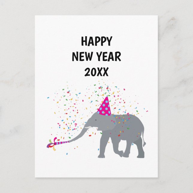 Elephant Partying - Animals Holiday New Years Card (Front)