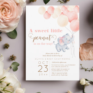 Elephant Pastel Balloon Baby Girl Shower  Invitation