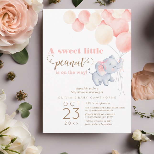 Elephant Pastel Balloon Baby Girl Shower  Invitation (Creator Uploaded)