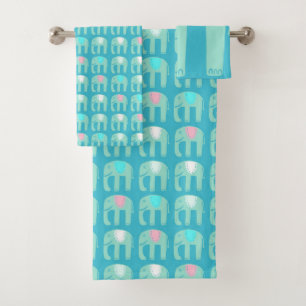 Elephant Pattern Aqua Bath Towel Set