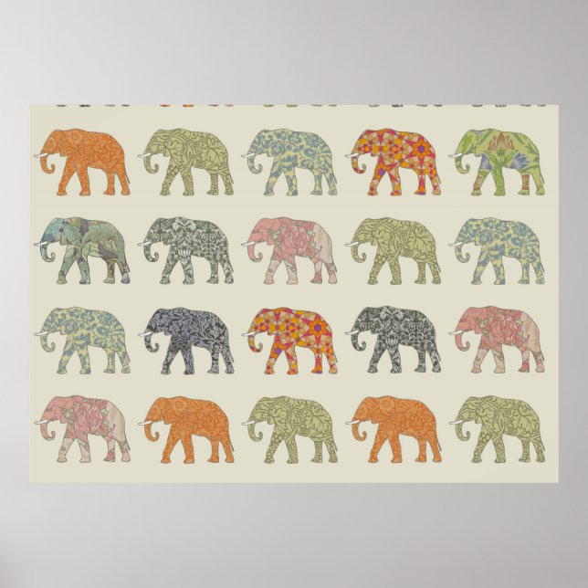elephant pattern colourful animals poster (Front)