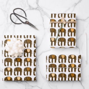 Elephant Pattern Cute Earthy Simple Brown Gift Wrapping Paper Sheet