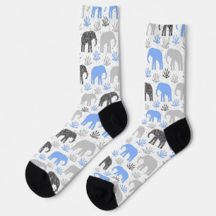 Elephant pattern grey blue glittery socks