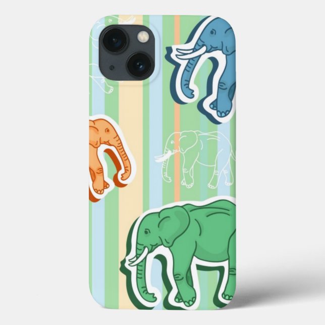 Elephant Pattern On Green Stripes Case-Mate iPhone Case (Back)