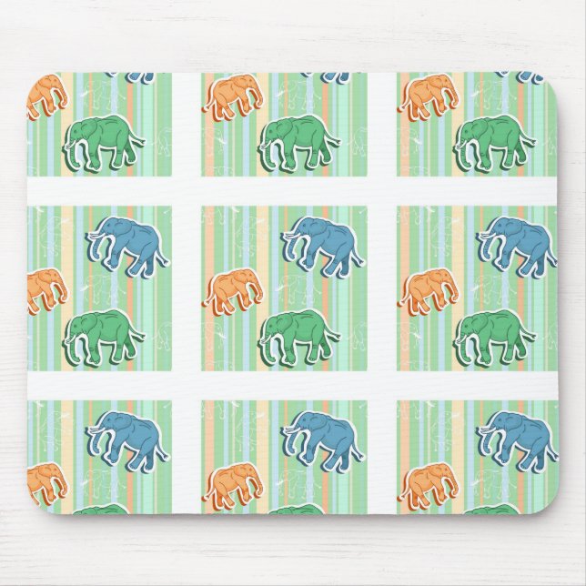 Elephant Pattern On Green Stripes Mouse Pad (Front)