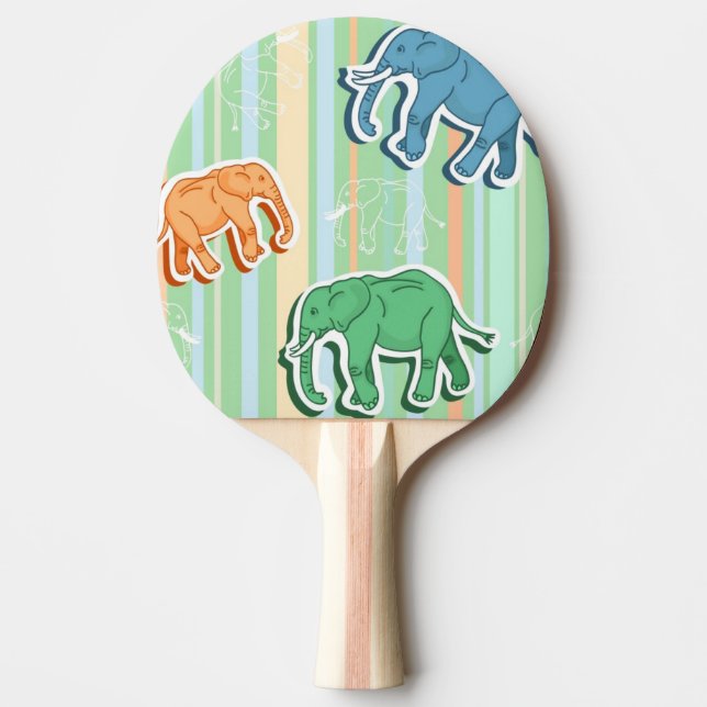 Elephant Pattern On Green Stripes Ping Pong Paddle (Front)