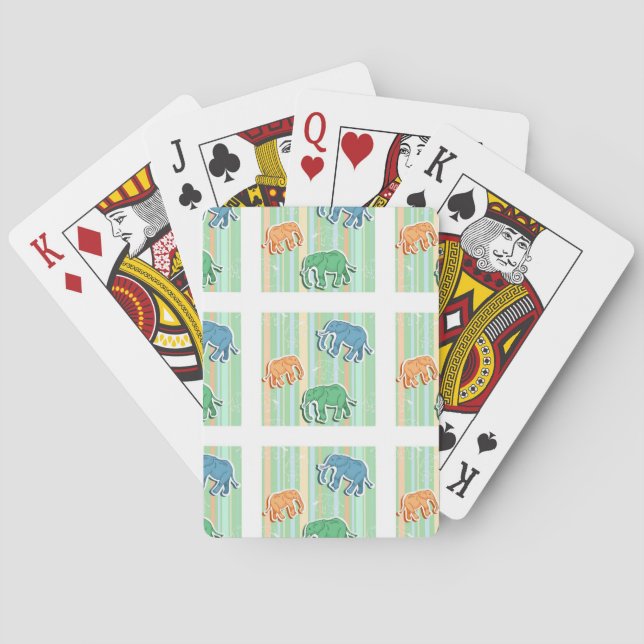 Elephant Pattern On Green Stripes Playing Cards (Back)