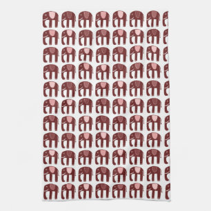 Elephant Pattern Pink Tea Towel