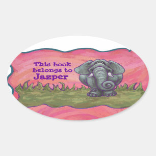 Elephant Personal Library Bookplate Oval Sticker