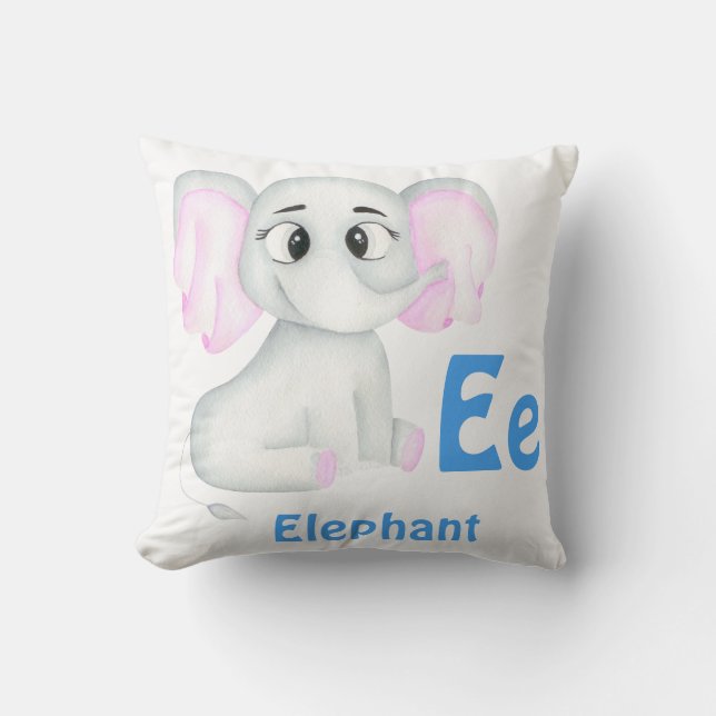 Elephant personalise ABC: Letter E - Add Your Name Cushion (Front)