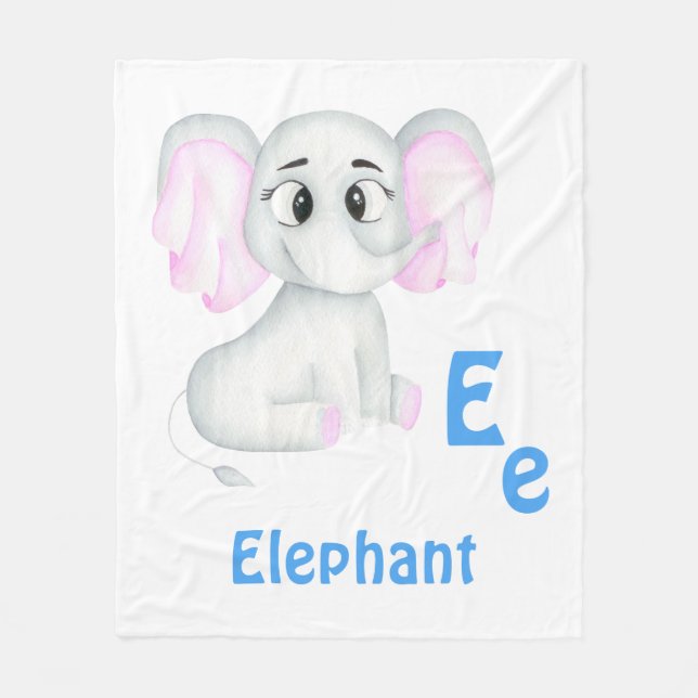 Elephant personalise ABC: Letter E - Add Your Name Fleece Blanket (Front)