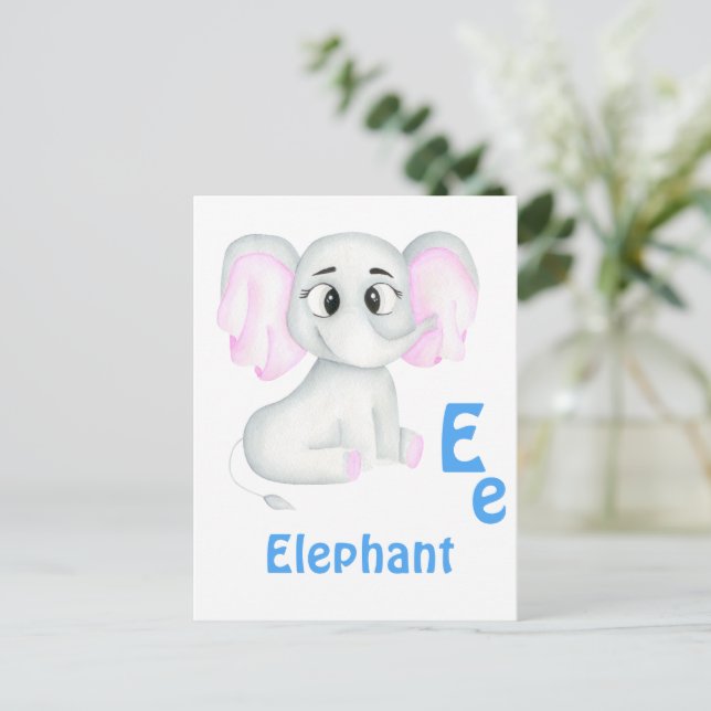 Elephant personalise ABC: Letter E - Add Your Name Postcard (Standing Front)