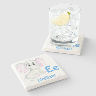Elephant personalise ABC: Letter E - Add Your Name Stone Coaster