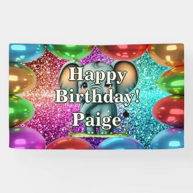 Elephant Personalised character birthday banner (Horizontal)