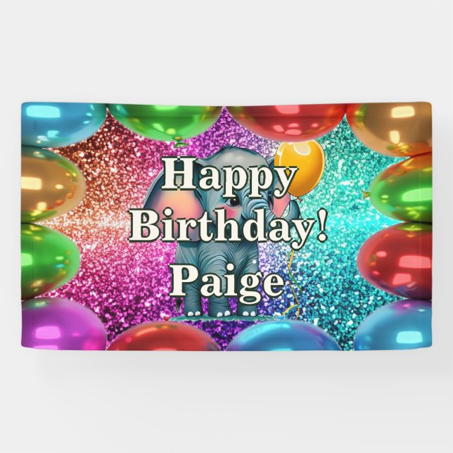 Elephant Personalised character birthday banner (Horizontal)