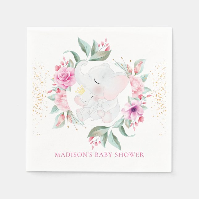 Elephant Personalised Elegant girl baby shower Napkin (Front)